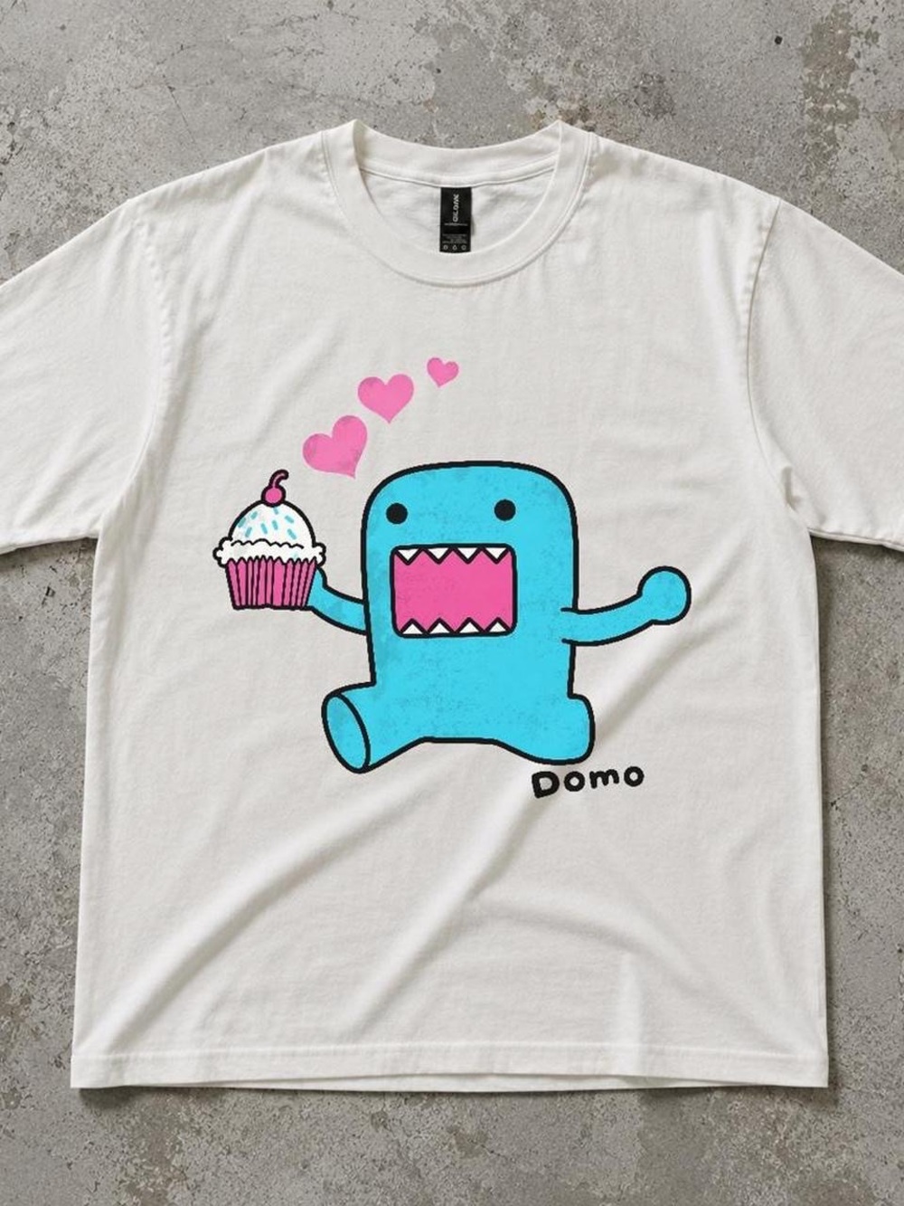 Gildan White Tee with Blue Domo & Pink Accents